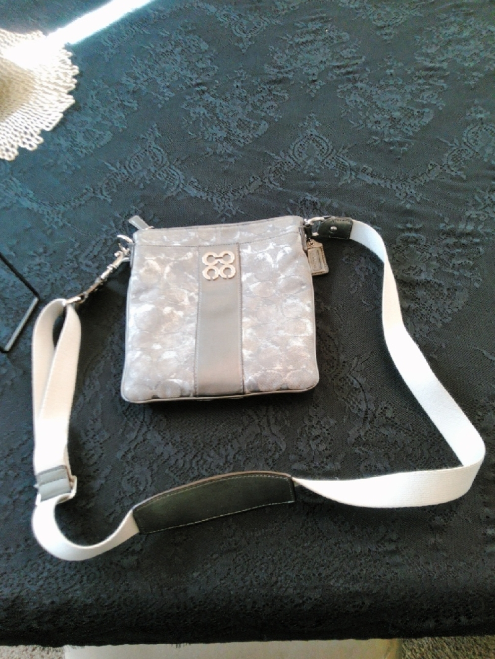 Coach Silver Gray Signature Crossbody with Ivory Strap